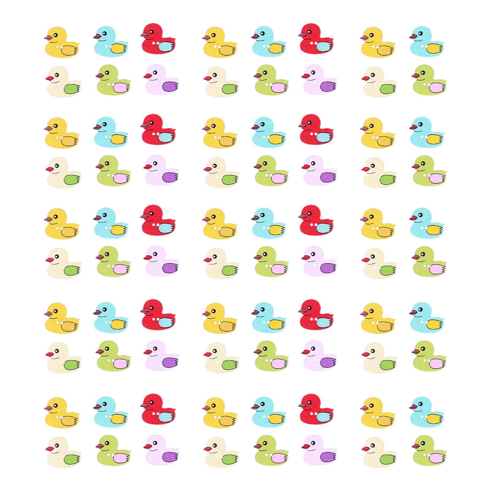 50Pcs DIY Wood Buttons Cute Cartoon Duck Pattern Buttons for DIY Crafts Scrapbooking
