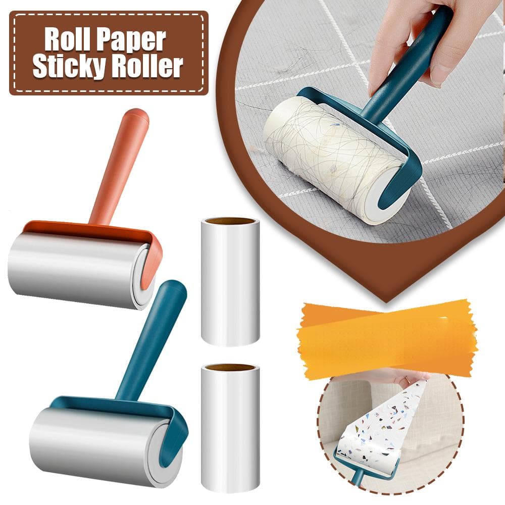 Tearable Roll Paper Sticky Roller Dust Wiper Pet Hair Clothes Carpet Tousle Remover Replaceable Home Cleaning Brush Accessories orange