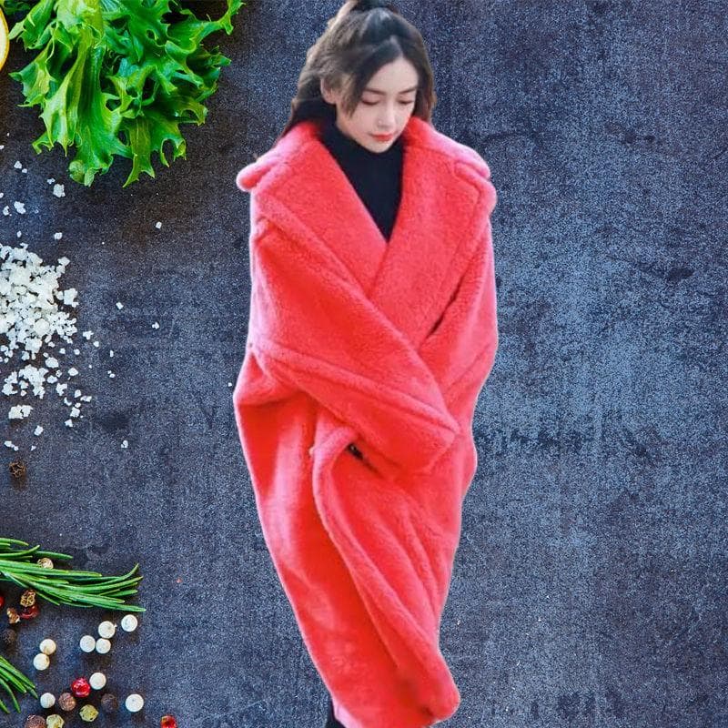 Long Teddy Bear Jacket Coat Women Winter Thick Warm Oversized Chunky Outerwear Overcoat Women Faux Lambswool Fur Coats L orange