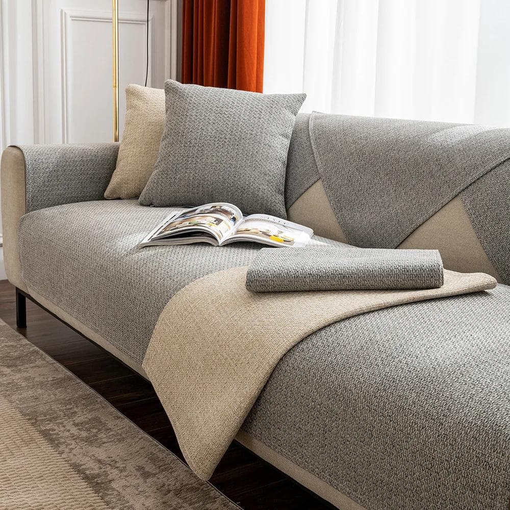 Linen Solid Color Anti Slip Sofa Mat Seasonal Universal Moisture Absorbing Breathable Seat Cushion Simple Dustproof Couch Cover 70x70cm 1pcs