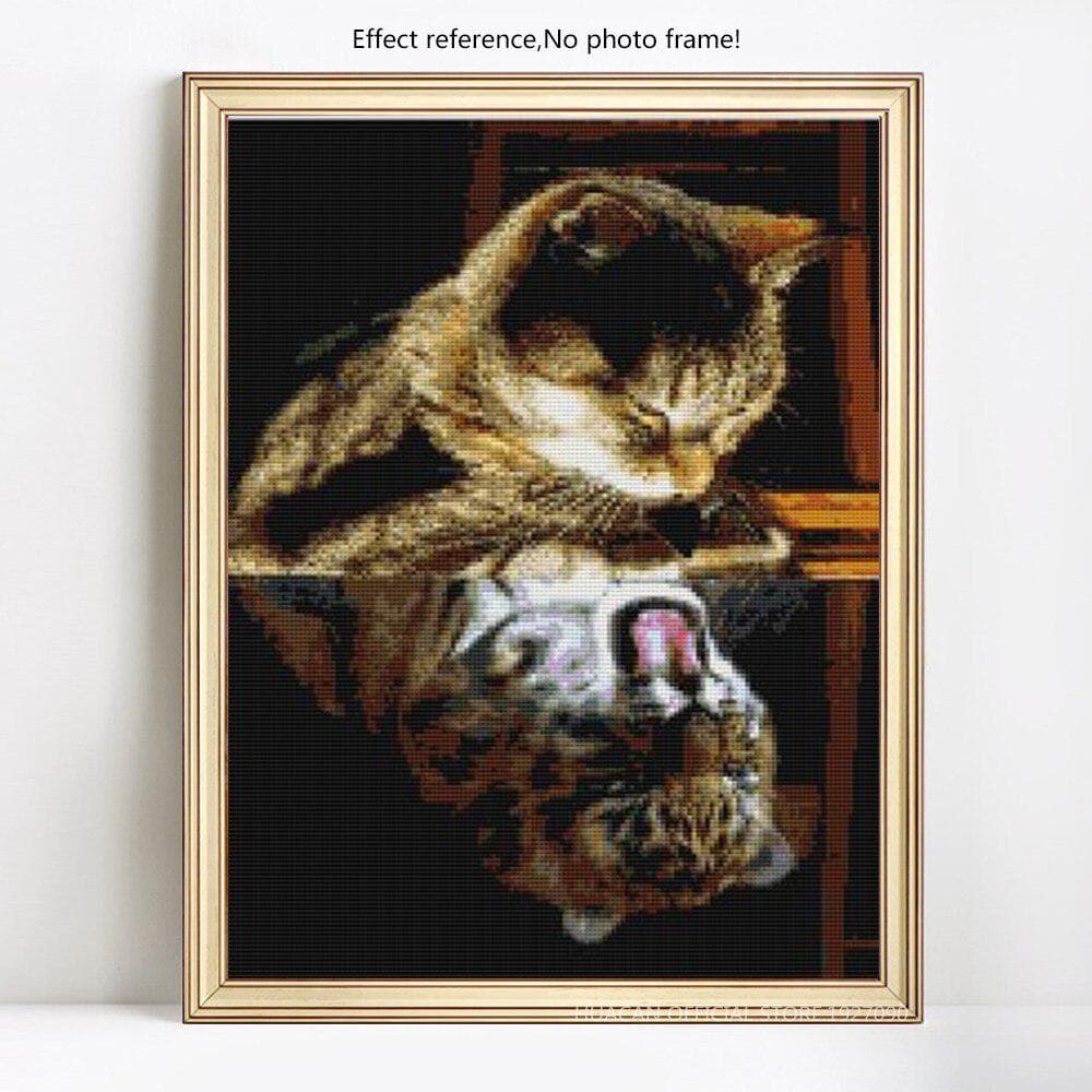 5D DIY Diamond Embroidery Animal Cat Full Round Rhinestone Diamond Painting Cross Stitch 20X30CM