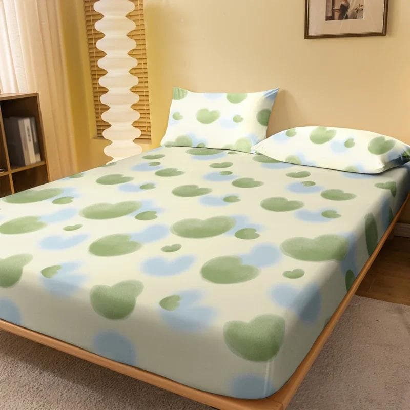 1 Simple Modern Heart-Shaped Geometry Printed Matte Fitted Sheet, Bedroom Printed Bed Cover, Bedding (Excluding Pillowcases) 71x132cm
