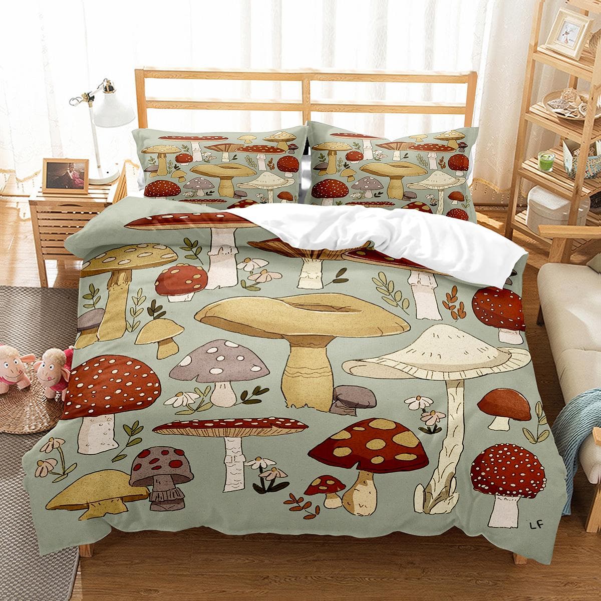 Mushroom Duvet Cover Set Microfiber Wild Plants Flowers Bedding Set Nature Botanical Animal Comforter Cover Single Queen Size EU single(135x200cm)