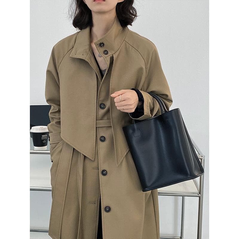 Design and Temperament, Small Loose Windbreaker Coat, Women's Autumn and Winter Waist Slimming Mid-length Coat M