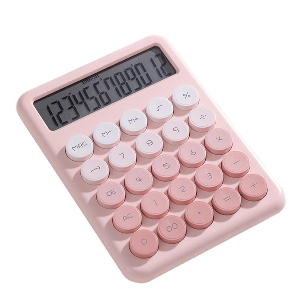 Desktop Calculator 12 Digit Large LCD Display Big Round Button Cute Gradient Colored Calculator 0 pink