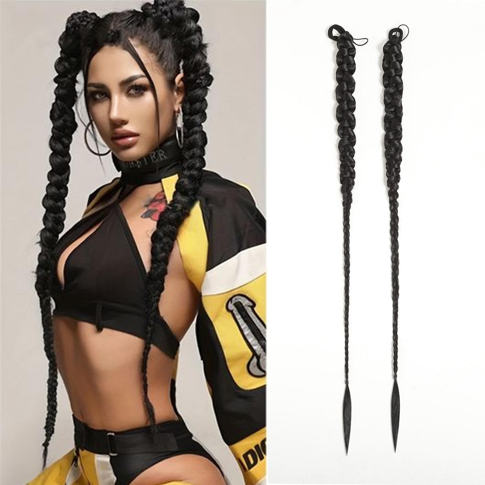 Pair Trendy Braided Ponytail Wig for Women Lightweight Twist Braids Hairpiece Long Braided Hair NBZ1005-3