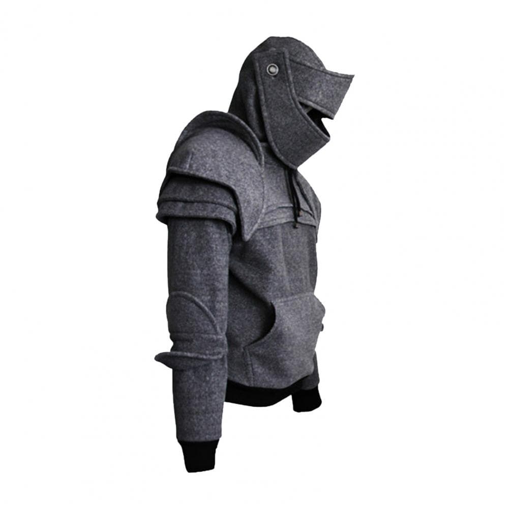 Costume Costume Hoodie for Men with Drawstring Patch Pocket Elastic Cuff Halloween Knight Hoodie with Long Sleeves Men Halloween XXL grey