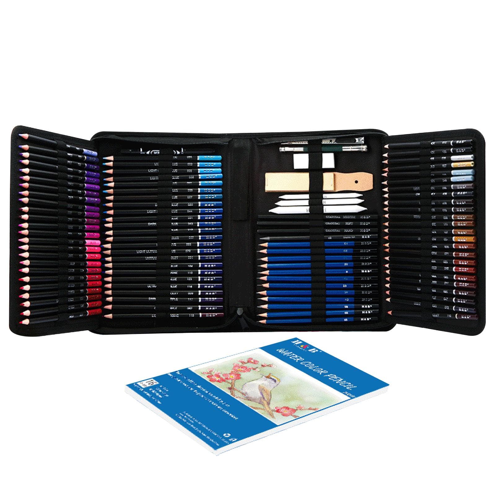 H&B 145-Piece Professional Oil Colored Pencils and Sketch Set Charcoal Graphite Pencil Eraser 145pcs Art Set