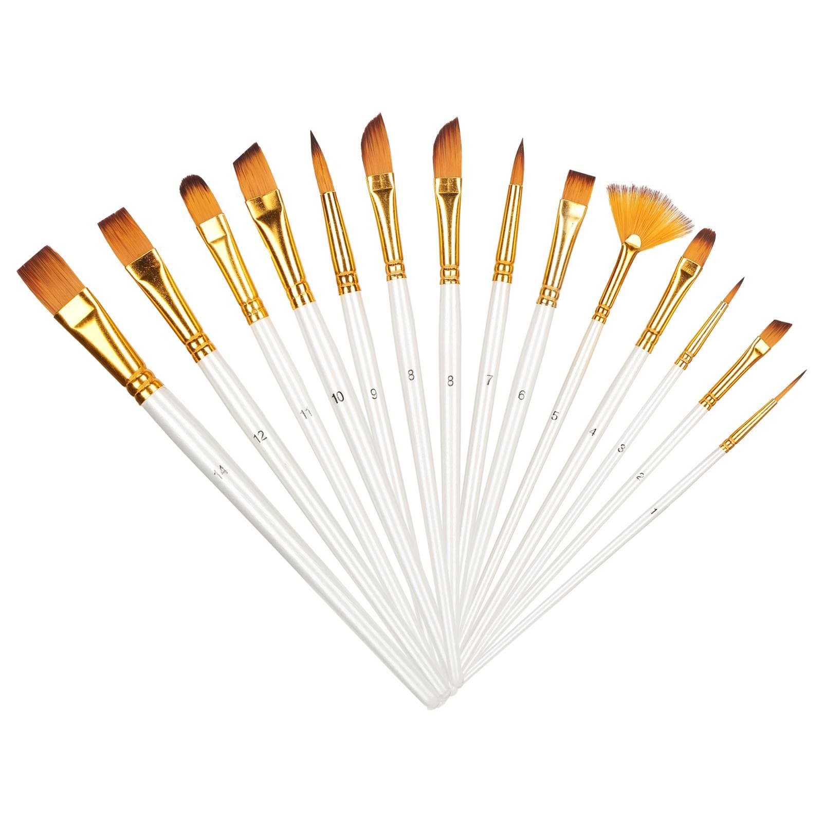 13Pcs Artist Brushes Nylon Pen Set Combination Pearl White Rod Watercolor Acrylic Painting Tool