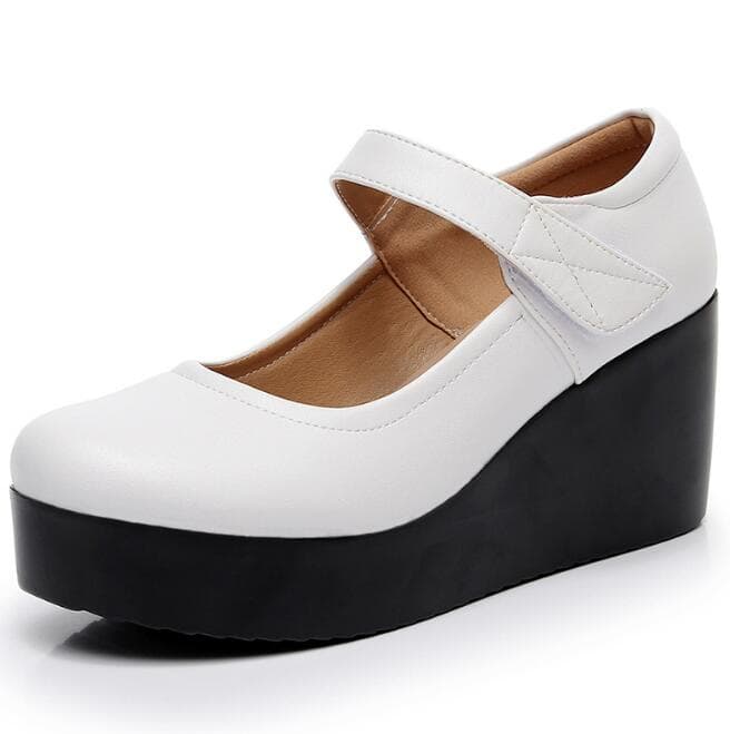 Genuine Leather Women Shoes Casual Wedge Shoes Round Head Shallow Mouth Comfort Women Shoes Lady Platform High Heel Shoes 33-43 37
