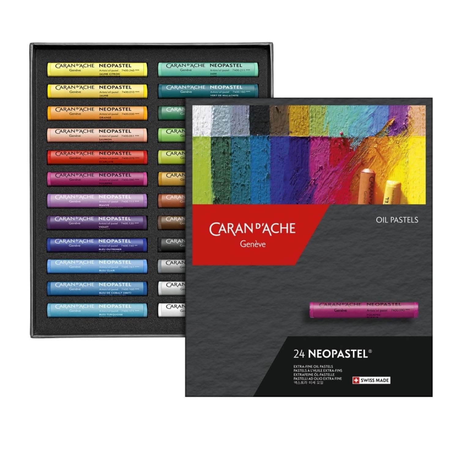 CARAN D'ACHE Neopastel 7400-324 Oil-Based Pastels, 24 Colors, Paper Box, Official Import.