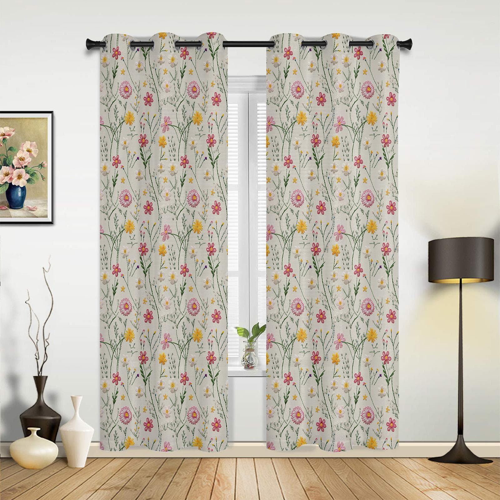 Flowers Foliage Texture Curtains for Bedroom Living Room Window Curtain Treatments Blinds Kitchen Home Decor Drapes 135W x 60H(cm) x1