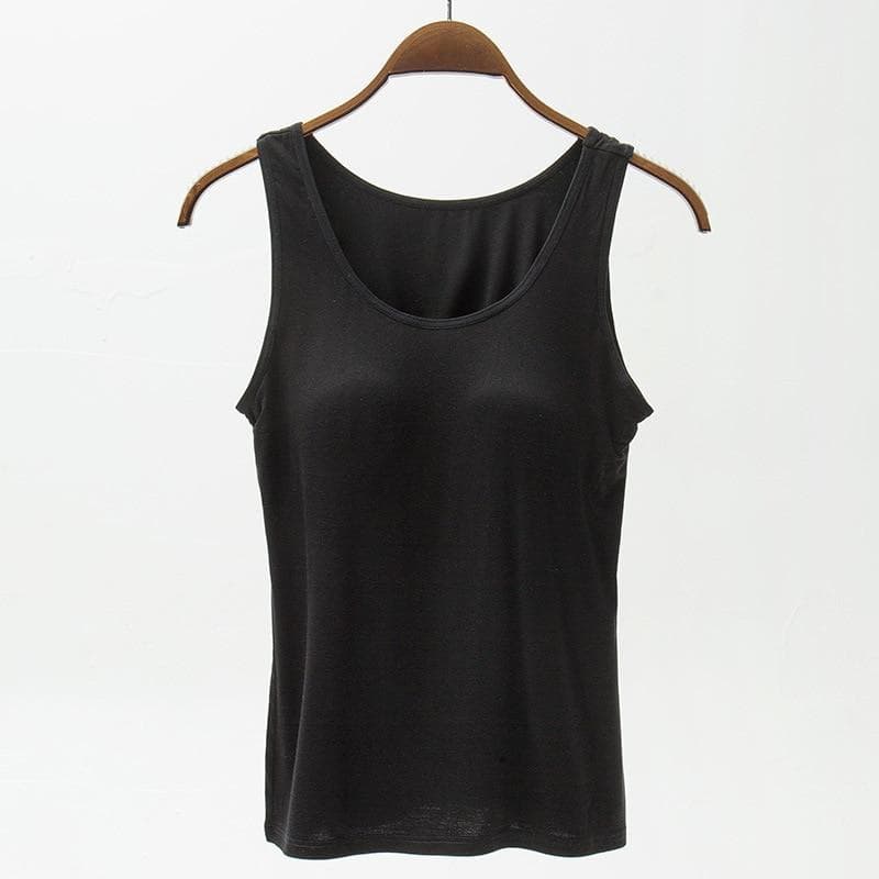 Women's Large Modal Camisole Lingerie Top for Summer with Five-Finger Cup Chest Pad and Wide Shoulder Straps - Multiple Color Options L