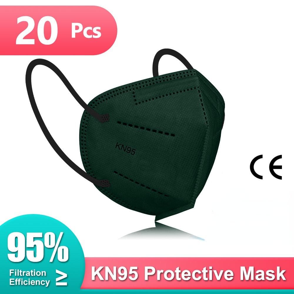 10-200pc Black Kn95 Masks Certified Ffp2 Masks Fpp2 Approved Kn95 Morandi Colores Ffp2mask Kn95 Respirator Ffp2 Black Mask Adult 20pcs dark green