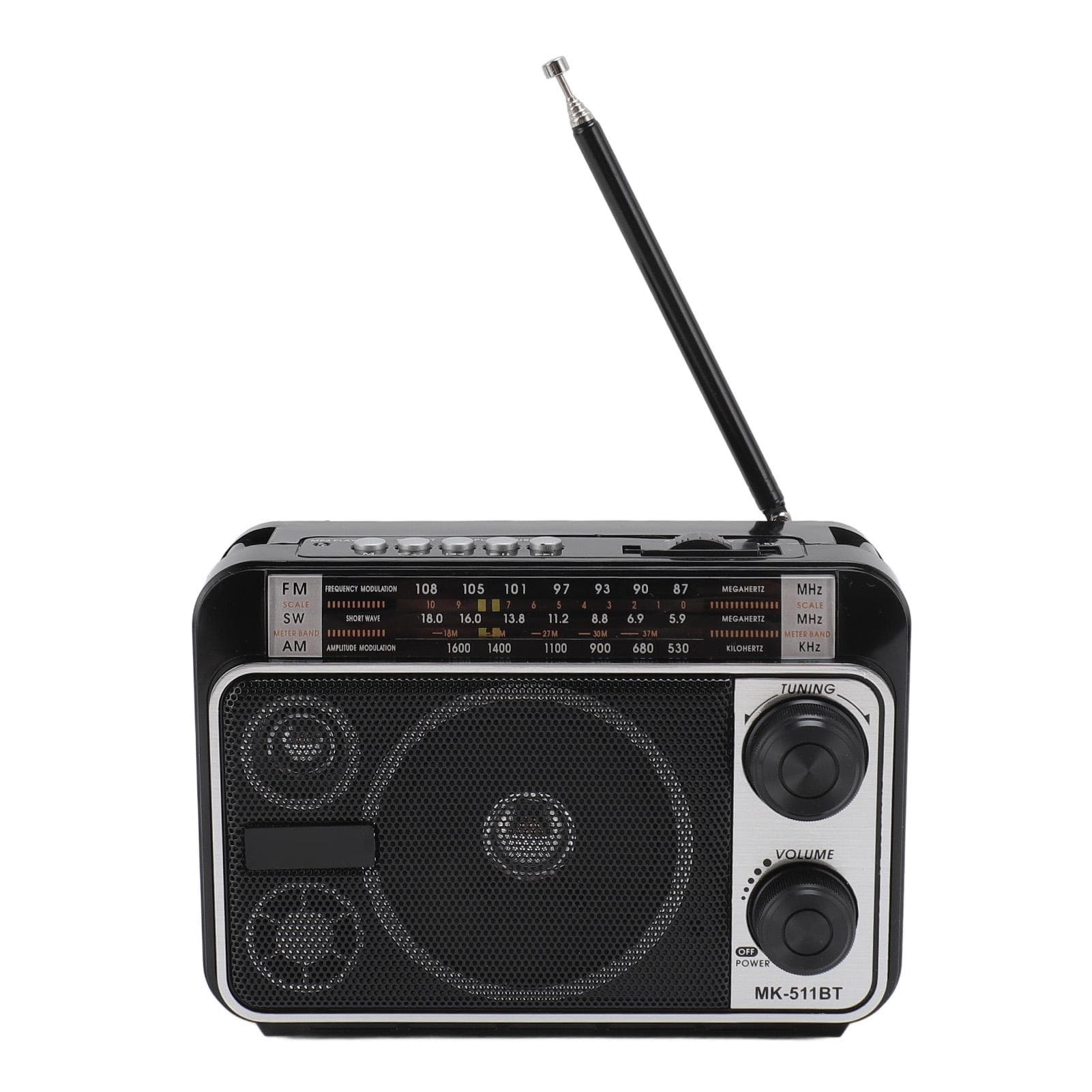Portable Shortwave Radio FM AM SW Bluetooth 5.0 Multifunction Multi Band Radio with Telescopic US Plug black