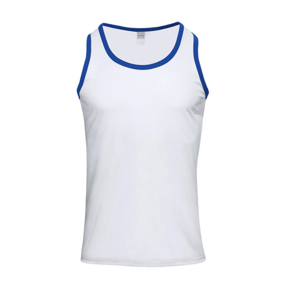 Men Sport Vest Round Neck Sleeveless Color Block Vest Slim Fit Summer Fitness Tops Stretchy Bottoming Tops M white