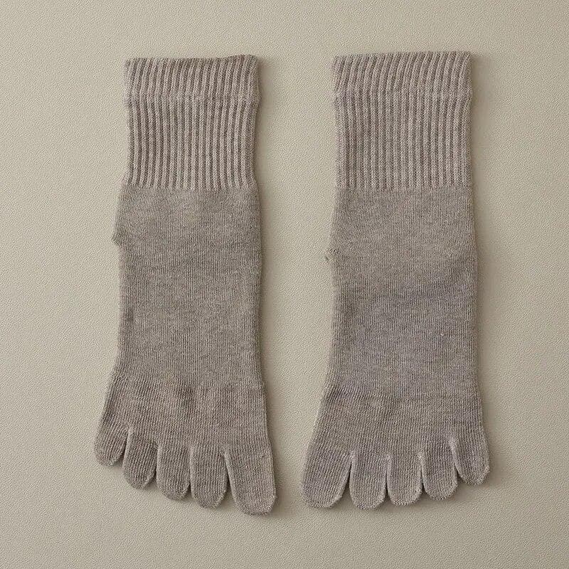1 Pairs Winter Thick Toe Terry Socks Women Solid Cotton Sweat-Absorbing Soft Elastic Breathable Keep Warm Floor 5 Finger Socks khaki
