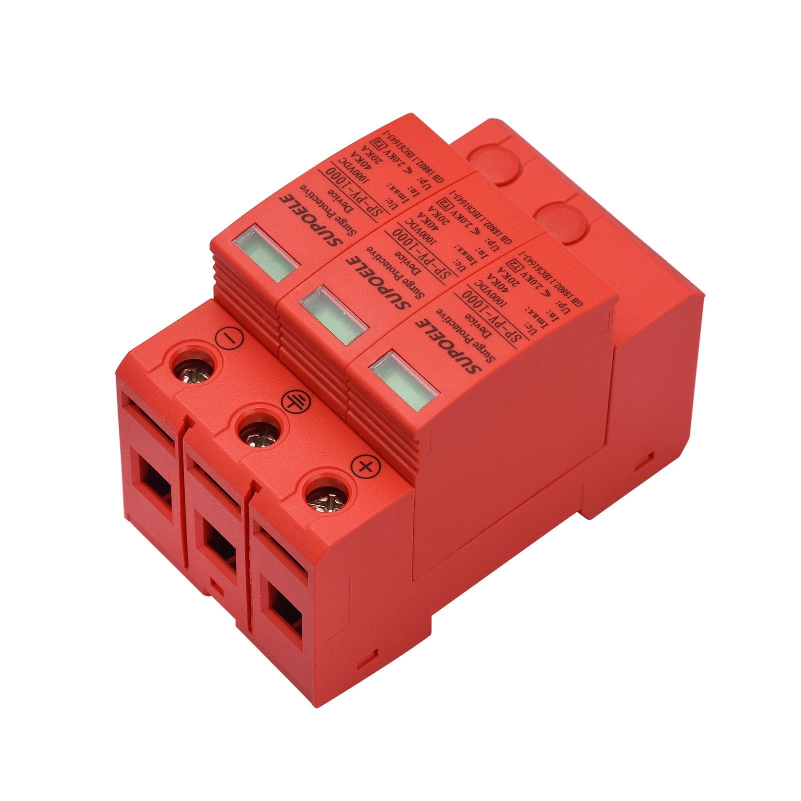DC 1000V Surge Protective Device 3P 40KA Surge Arrester Photovoltaic PV Thunder Proof Protector 3P red