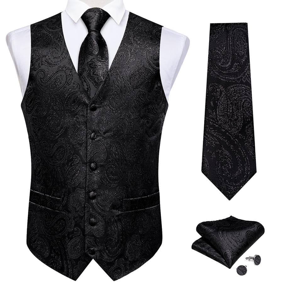 Dibangu Mens Yellow Paisley Vest Suit Waistcoat Hanky Cufflinks Tie Set Wedding L