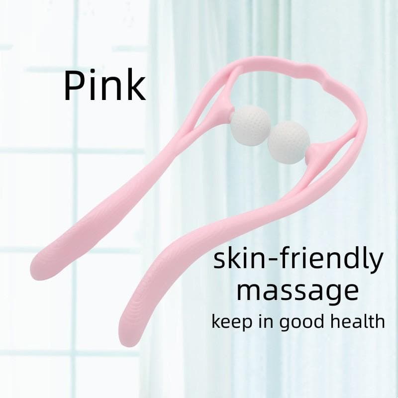Manual Cervical Massager for Neck and Neck Clamp, Multifunctional Shoulder and Neck Unblocking Device, Roller Press pink