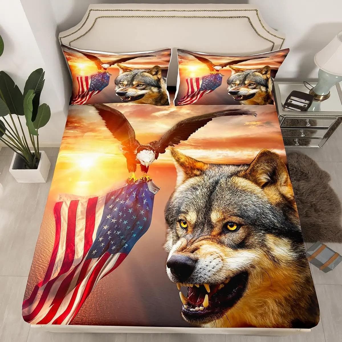 Africa Duvet Cover Set, Aerial View of Bald Eagle Flying USA, Decorative 3 Piece Bedding Set with 2 Pillow Sham, Full King Size 70x133cm 2pcs