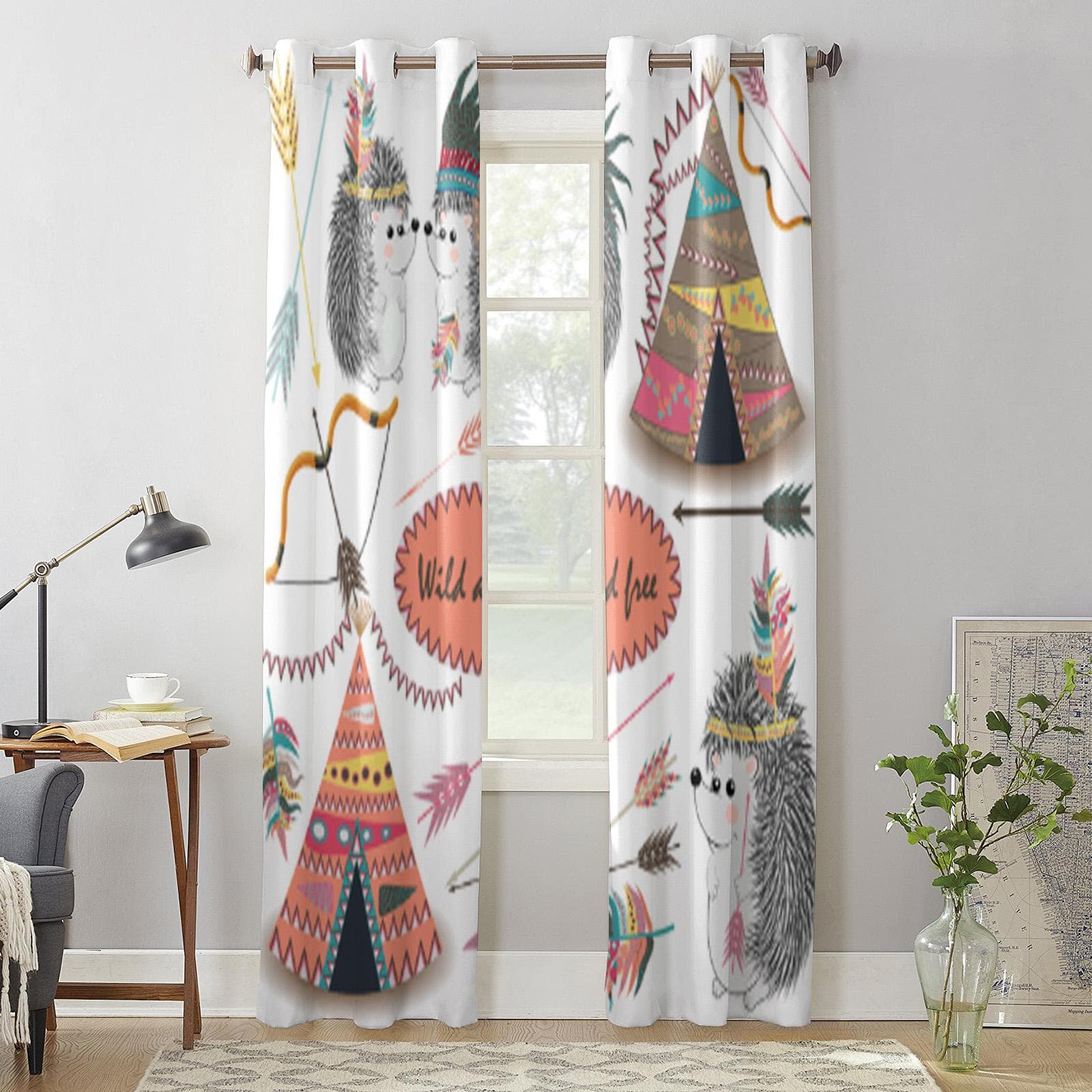 Modern Window Curtains Tribal Arrows Indian Hedgehog and Feather Luxury Fashion Curtains for Living Room Bedroom Kitchen Drapes 135W x 60H(cm) x1