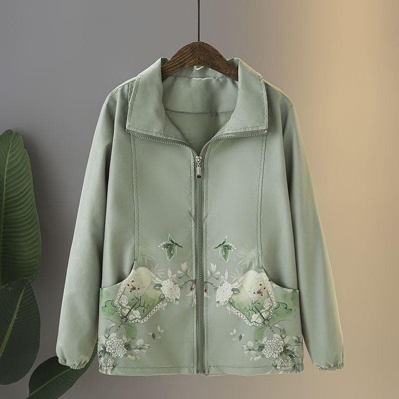 Spring Clothing, Middle-aged and Elderly Jackets, Windbreakers, Women's Spring and Autumn Jackets, Tops 2XL