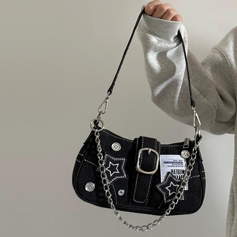 Small Design Trend Jeans Underarm Bag Women's New Cross-Shoulder Bag Shoulder Canvas Fashion Chain Bag 23x7x13cm black
