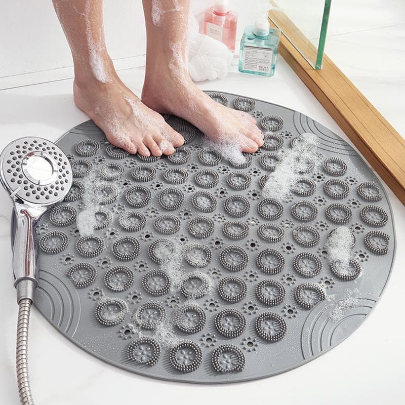 Round Non-Slip Bath Mat Safety Shower PVC Bathroom Mat With Drain Hole Plastic Massage Foot Pad Bathroom Accessories 55X55CM gray