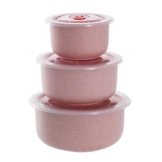 3Pcs/Set Cereal Bowls with Lid Lightweight BPA-Free Dinner Bowls for Noodles Rice Fruit Soup Dishwasher Microwave A pink