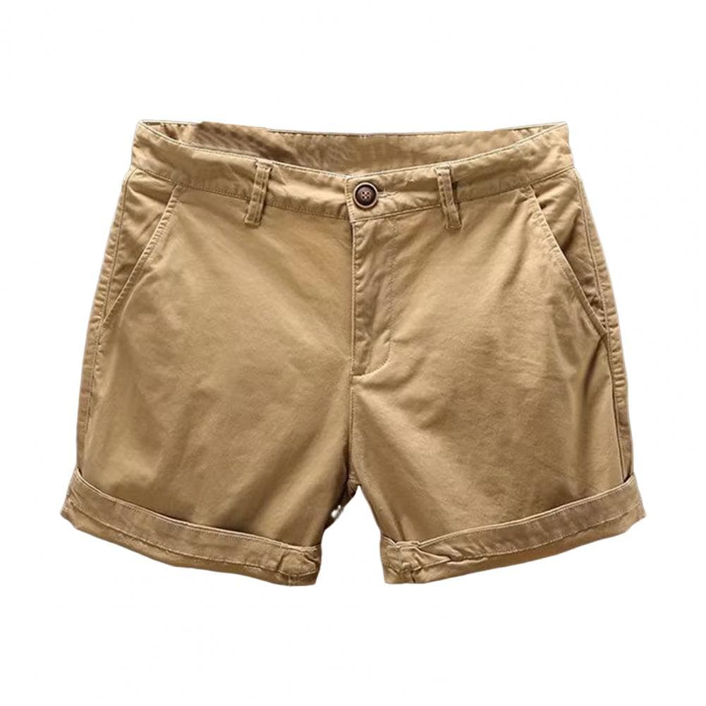 Men Summer Beach Shorts Mid-rise Elastic Waist Casual Shorts Solid Color Pockets Design Cargo Shorts Streetwear 30 khaki