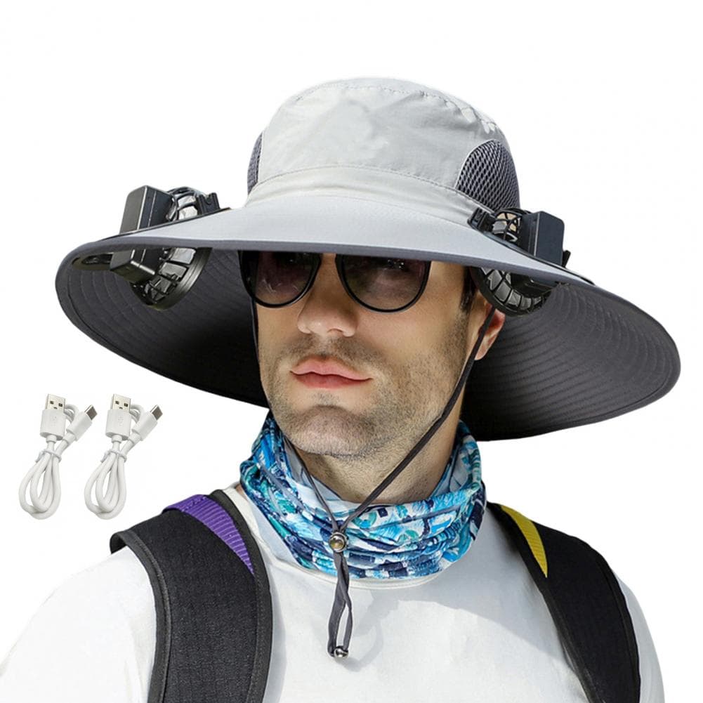 Sun Hat with Breathable Mesh Design Adjustable Cord Wide Brim Sun Hat Dual Fan Design Fishing Hiking Hat