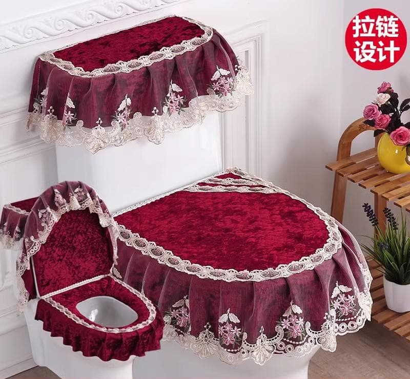 3pcs/Set Toilet Seat Cover Toilet Water Tank Cover closestool Dust Covers Toilet Seat Cushion Detachable Toilets Cover Cloth