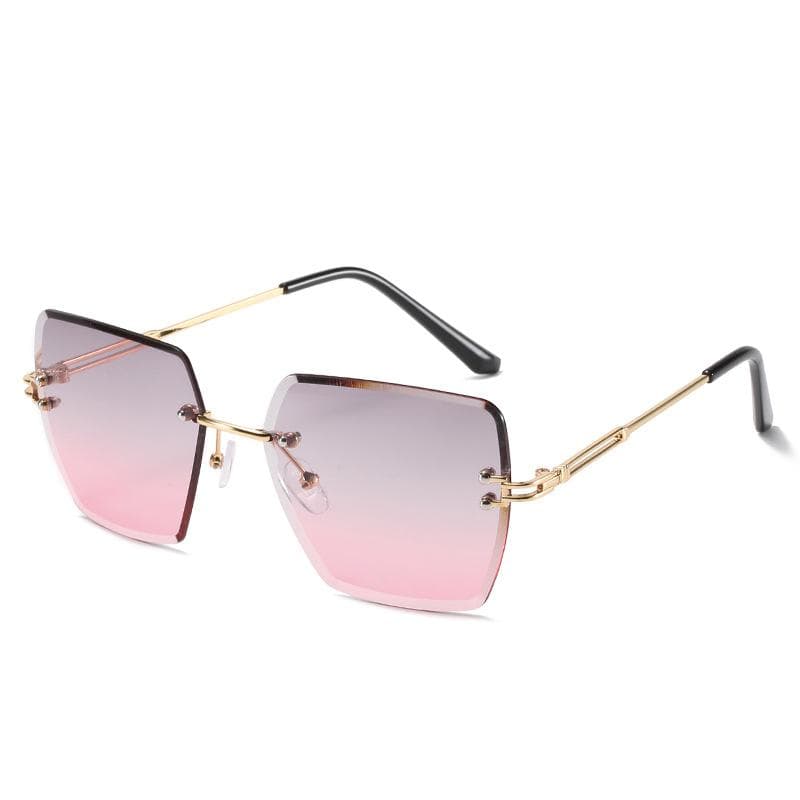 New Frameless Cut Edge Sunglasses Women Trendy Polygonal Gradient Color UV Protection 9064