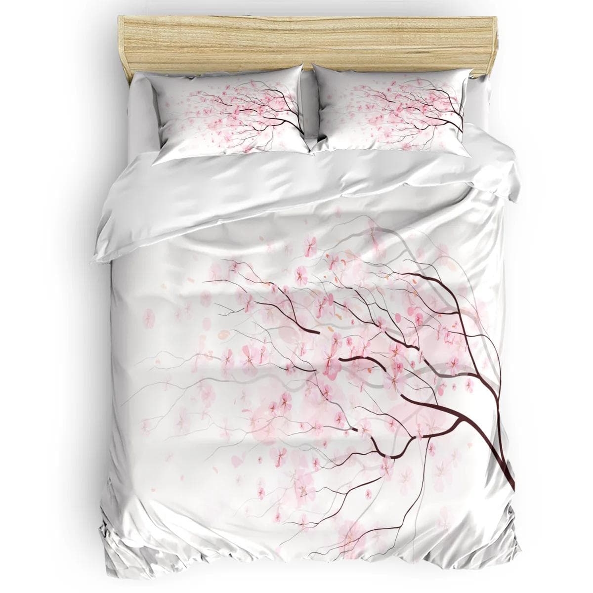 Pale Pink Duvet Cover Set, Sakura Branch with Cherry Flowers Tender Japanese Spring, Decorative 3 Piece Bedding Set , King Size EU single(135x200cm)