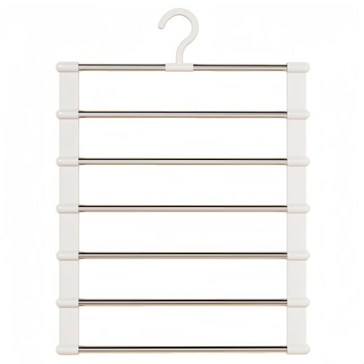 Multi-Layer Space-Saving Pants Hanger - 1pc Foldable Jeans Organizer with Stainless Steel Rods - Unfinished Finish, Retail Display Rack 7 poles