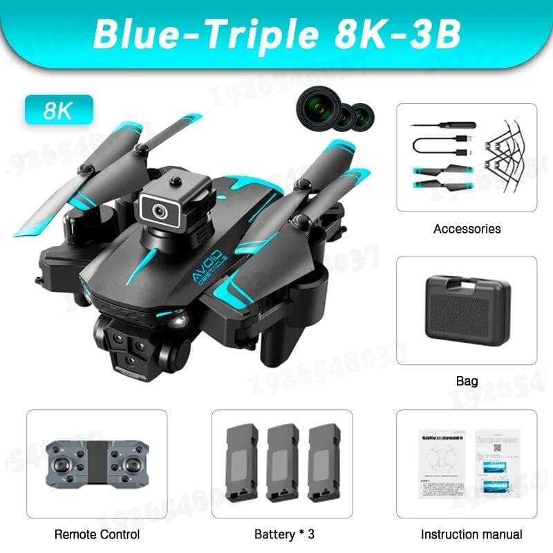 New KY605S Rc Drone GPS 8K Professional with ESC Three Cameras Wide-angle Optical Flow Positioning Four-way Obstacle Avoidance Quadcopter 5000M 8K-3B blue