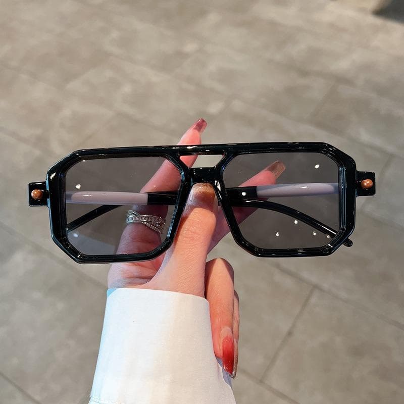 Unise UV400 Vintage Square Sunglasses for Men Women Trendy Retro Double Bridge Sun Glasses Eyewear Fashion