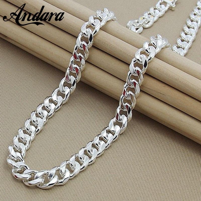 10mm 20 ''24 ''50cm 60cm Men Necklace 925 Silver Link Chain Necklaces For Male Jewelry 55cm