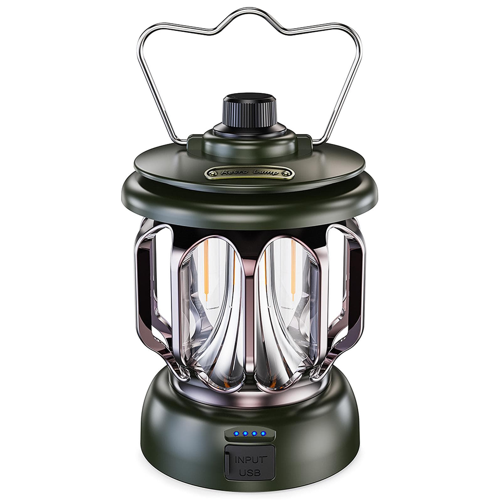 Rechargeable Vintage Lantern LED Metal Hanging Lantern Table Lamp for Indoor Outdoor Camping dark green