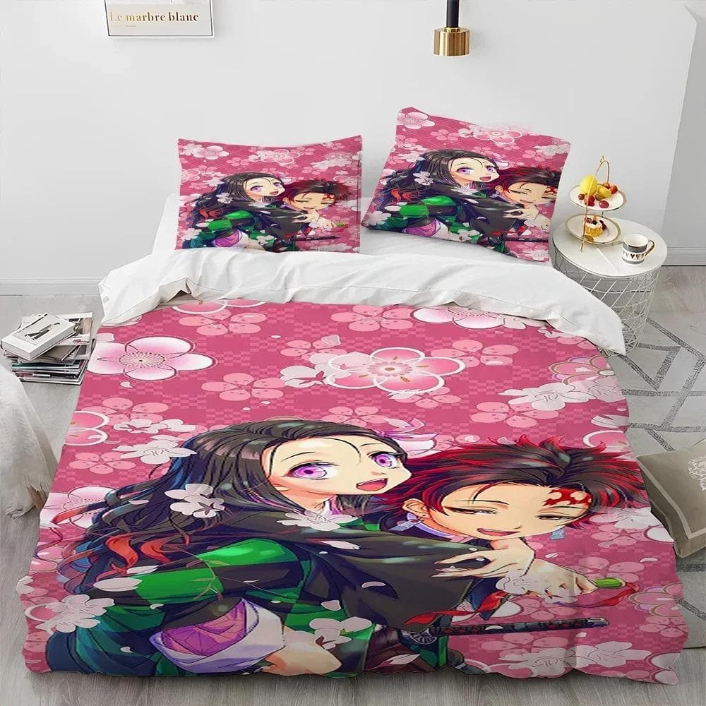 3PC Anime Bedding Set Demon Slayer Bedding Set Printed Duvet Cover BeddingSet Comfortable Breathable Luxury Sheet Cotton Bedding 70x133cm 2pcs