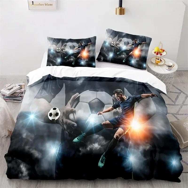 3D Soccer Duvet Cover Set King Queen Boys Watercolor Football Bedding Set Youth Sports Theme Quilt Cover For Child's Dorm Room EU King 240x220cm