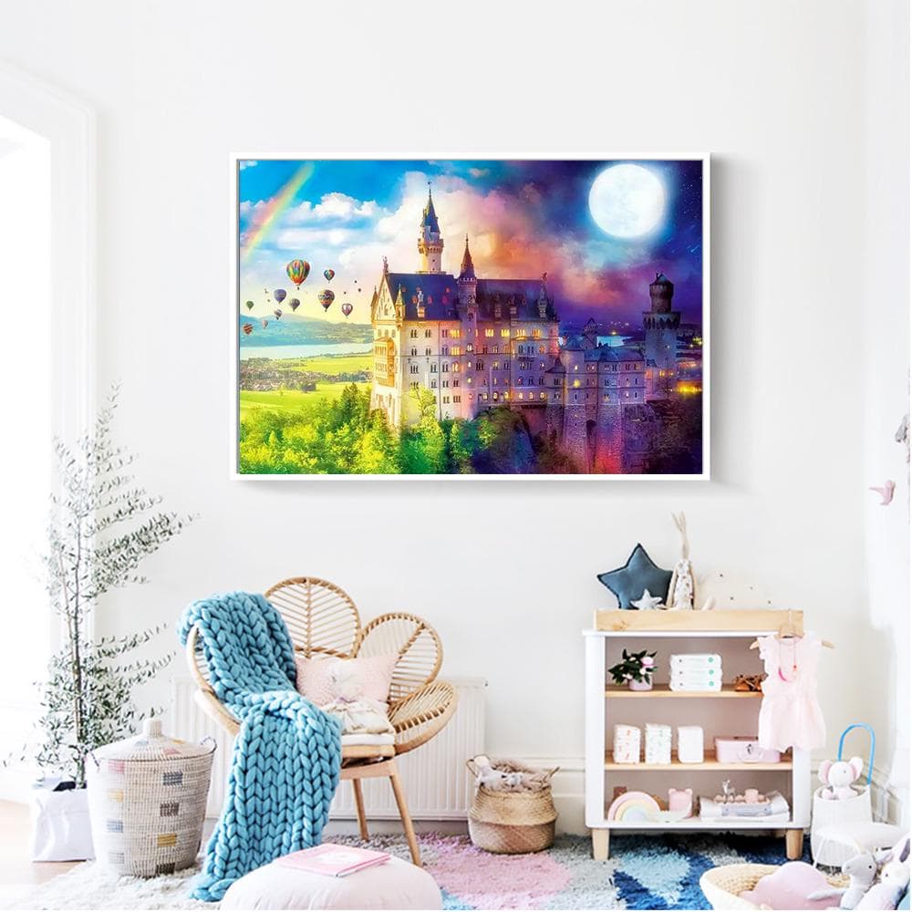 Diamond Painting with Round Stones Castle Diamond Diamond Embroidery Scenic Pictures of Rhinestones 20X30CM