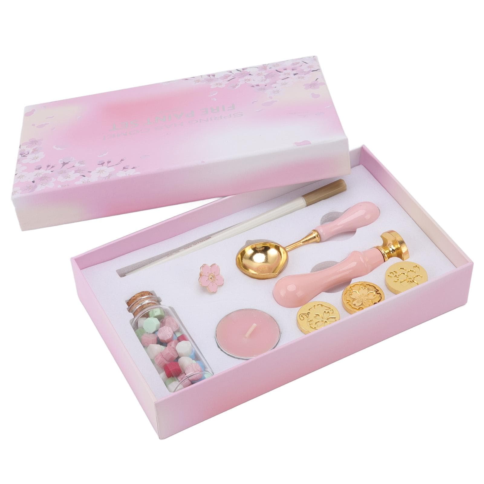 Seal Stamp Kit Replaceable Stamp Patterns Wax Seal Stamp Kit with Wooden Stamp Handle Sakura Brooch pink