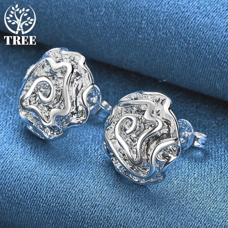 925 Sterling Silver Rose Flowers Stud Earring Jewelry