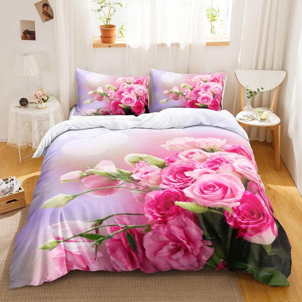 Red Rose Duvet Cover Set King/Queen Size Soft Luxury Abstract Floral Modern Bright Red Romantic 2/3pcs Polyester Comforter Cover US Twin(172x218cm)