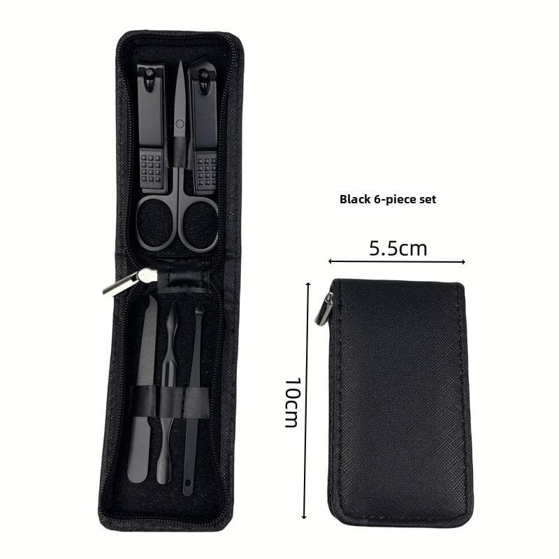 6-Piece Stainless Steel Nail Clippers Set, Manicure Tools with Ear Spoon Nail Grooming Kit Zipper Set of 6-Black black