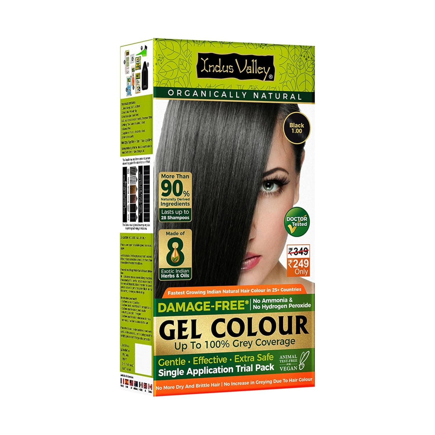 INDUS VALLEY Trial Pack (Black, 65 ml) Natural Gel Hair Colour for Women, Ammonia & PPD Free, 100% Grey Coverage, Long Lasting Hair Color 65 ML black