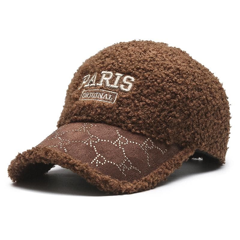 Winter Ladies Korean Embroidery Hot Diamond Baseball Cap Lambsmere Cap Outdoor Fashion Warm Sun Hat brown