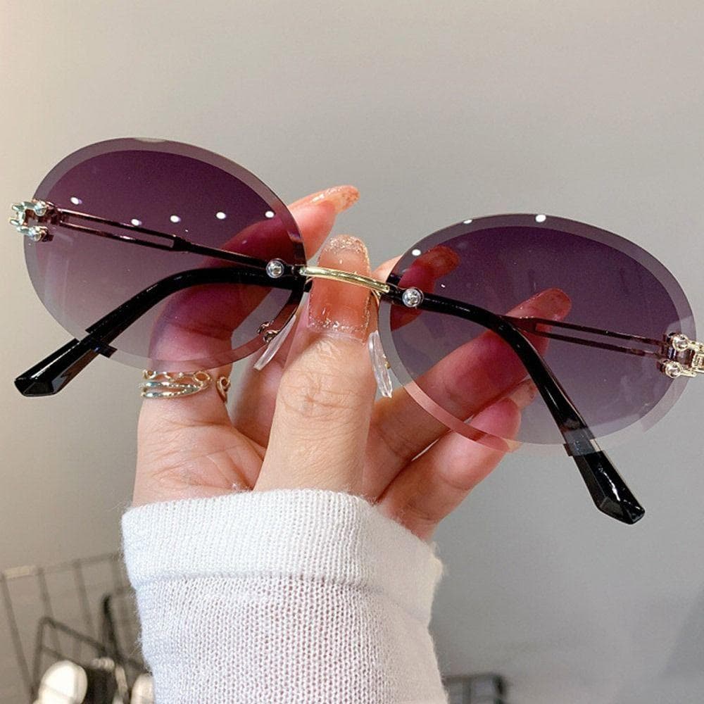 Vintage Metal Punk Sunglasses Rimless Oval Trendy Frameless Shades UV400 Protection Gradient Glasses for Men Women